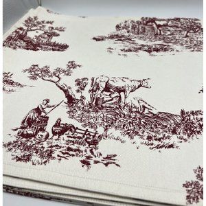Placemats French Country Farm Various Scenes Toile Set 4 Red Cream Reversible